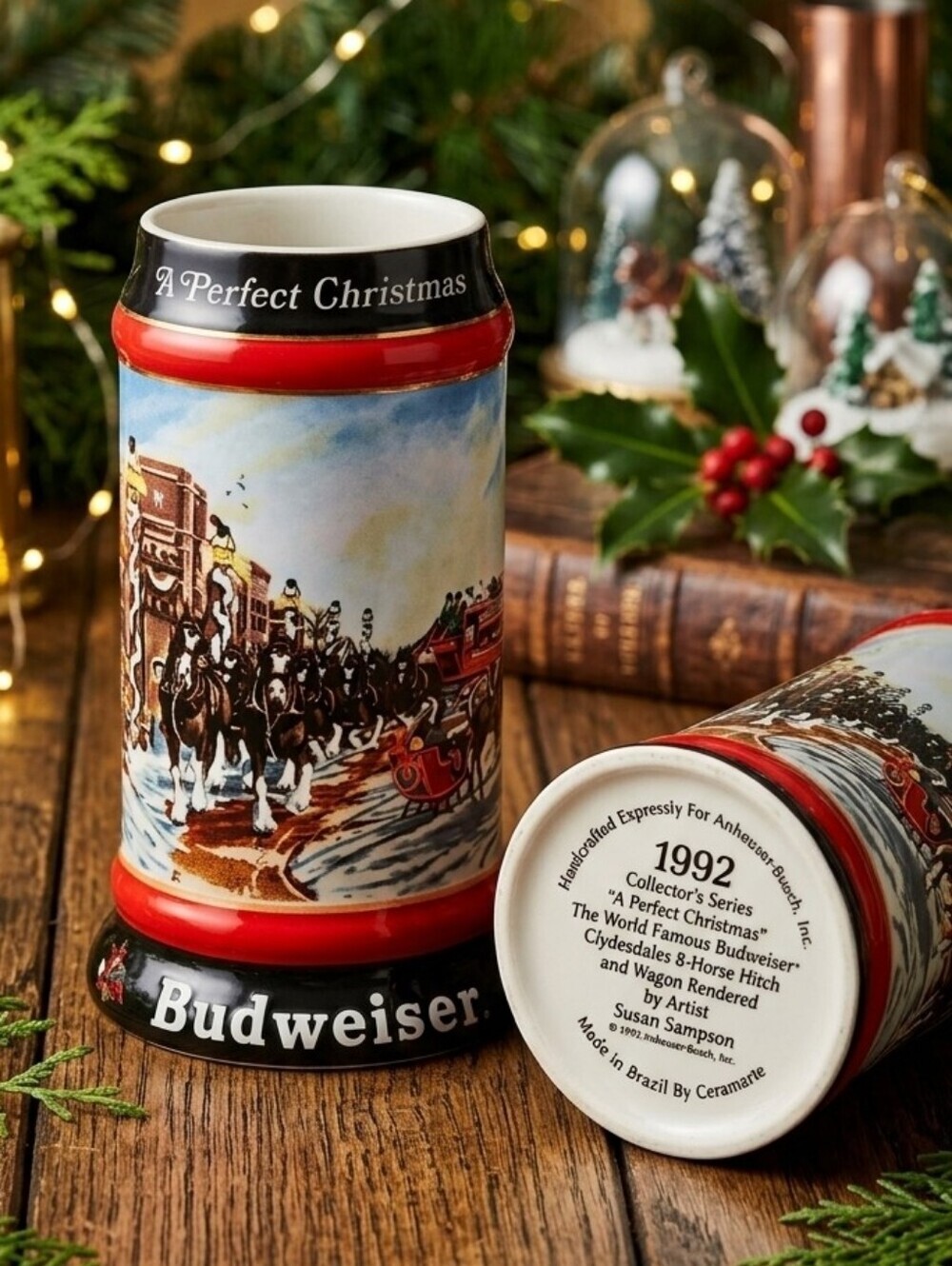 Vintage 1992 Budweiser Holiday Stein "A Perfect Christmas" Clydesdales